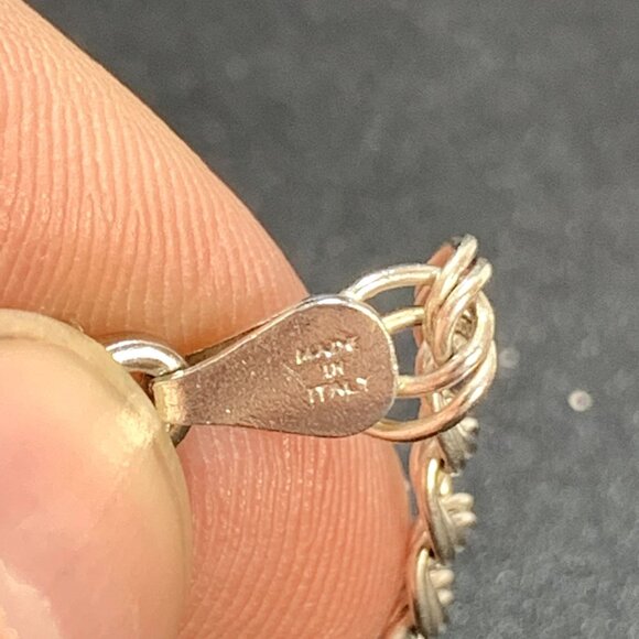 VTG Solid Sterling Silver 925 Traditional Double Link Charm Bracelet 4.5mm 7'' L - Picture 5 of 9